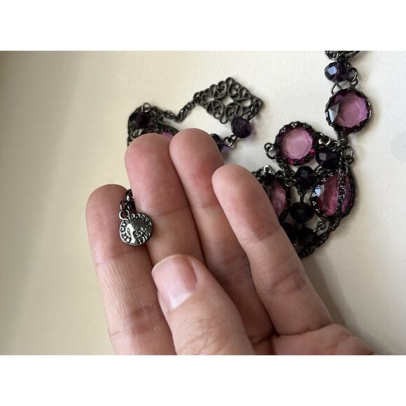 Liz Claiborne Purple Glass Bead Station Gunmetal Chain Necklace 40” Long - Picture 6 of 7
